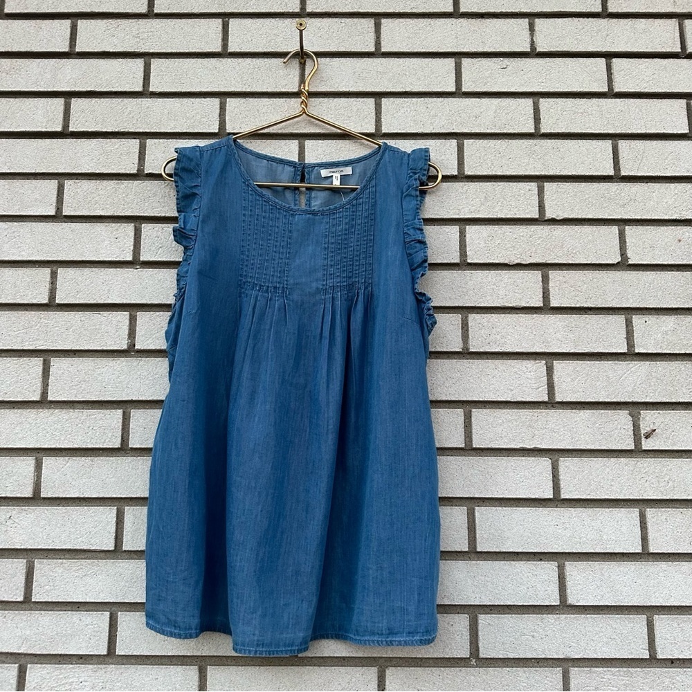 Maurices Chambray Pleated Flutter Sleeve Tank Lyocell Denim Blouse 0X NWT - Picture 2 of 11